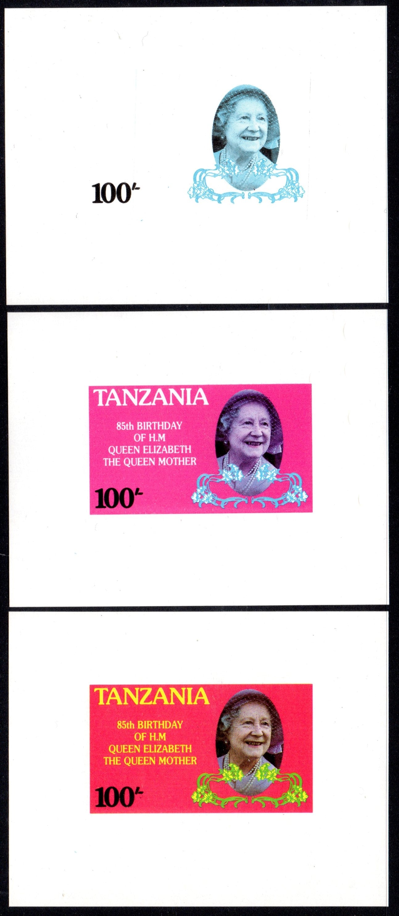 Tanzania 1985 Queen Mother Three UM Progressive Proofs
