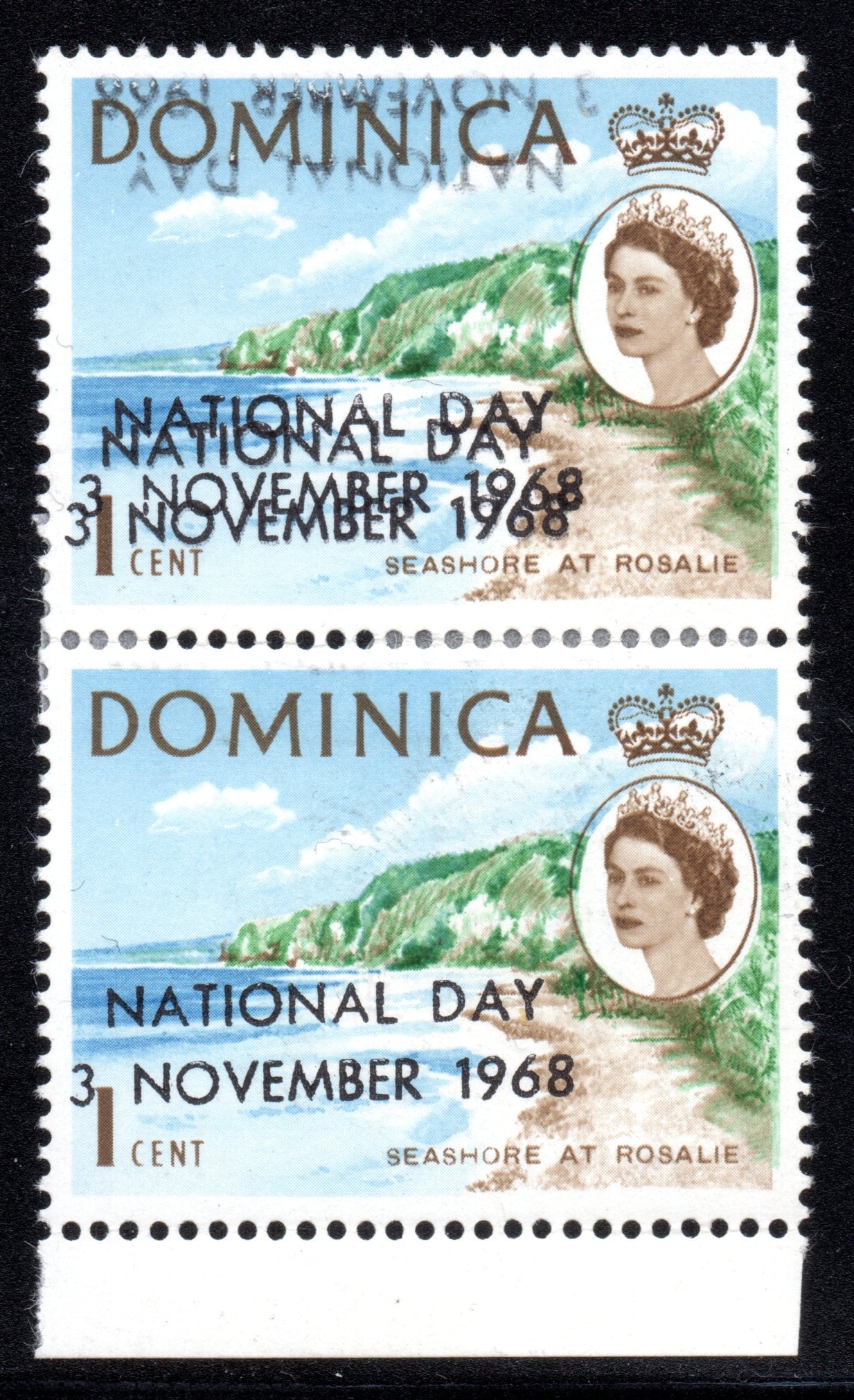 Dominica 1968 1c Mint National Day Variety Unlisted Three Overprints