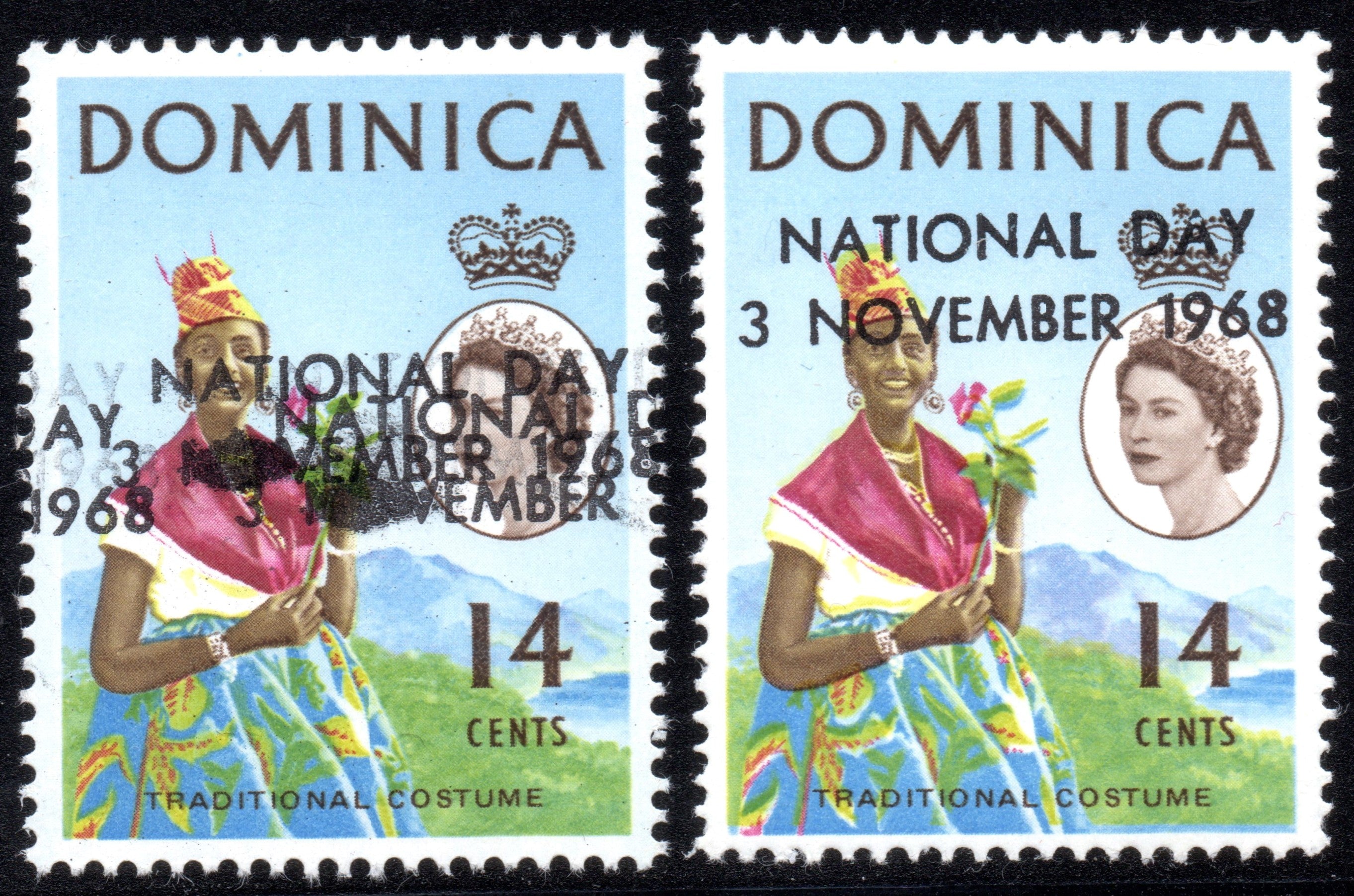Dominica 1968 14c UM National Day Variety Unlisted Three Overprints