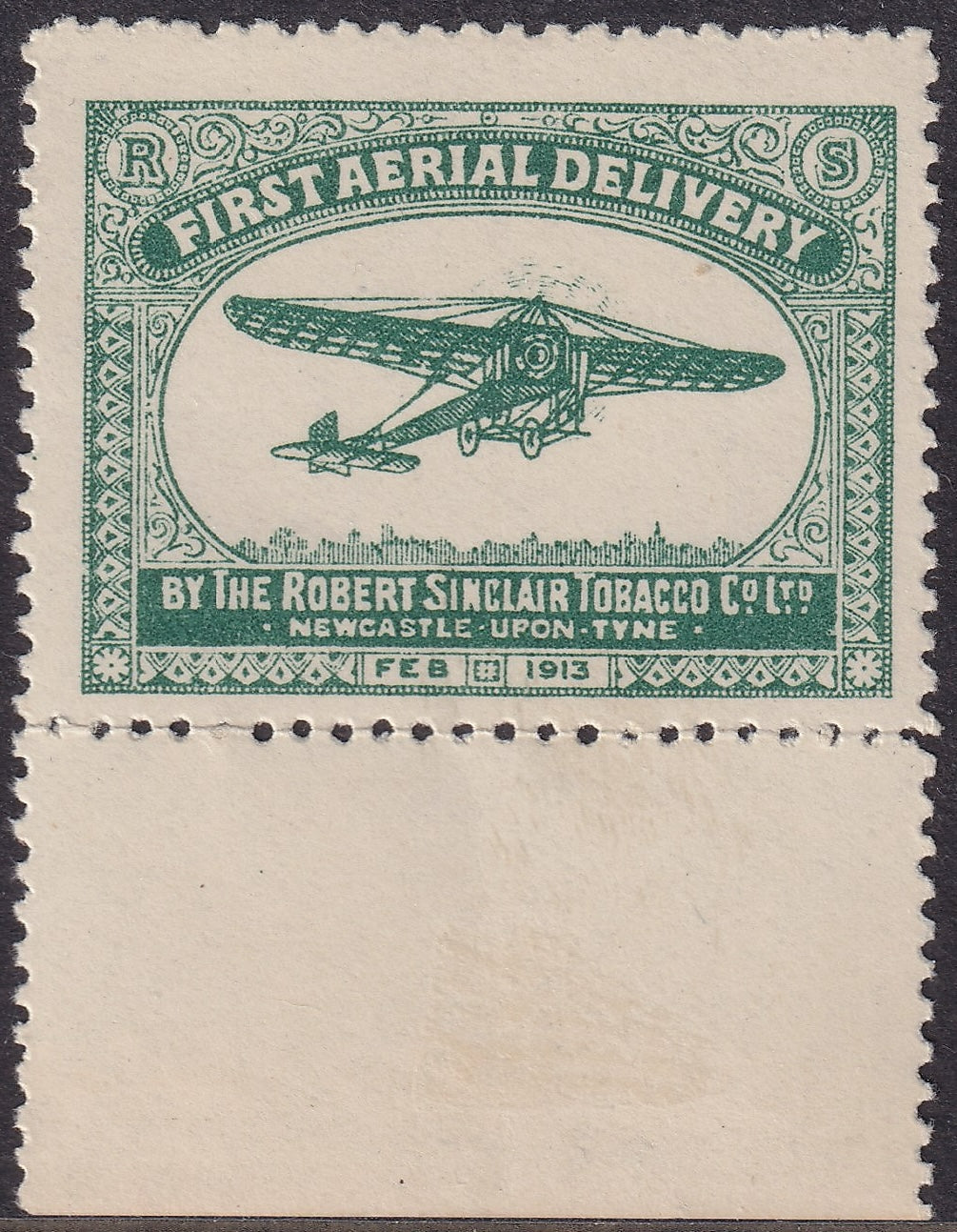 GB 1913 Robert Sinclair Tobacco Co First Aerial Delivery in Green UM