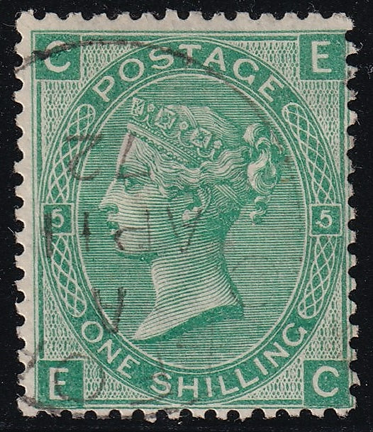 GB 1871 1s Green Pl. 5 VFU 'EC' Variety
