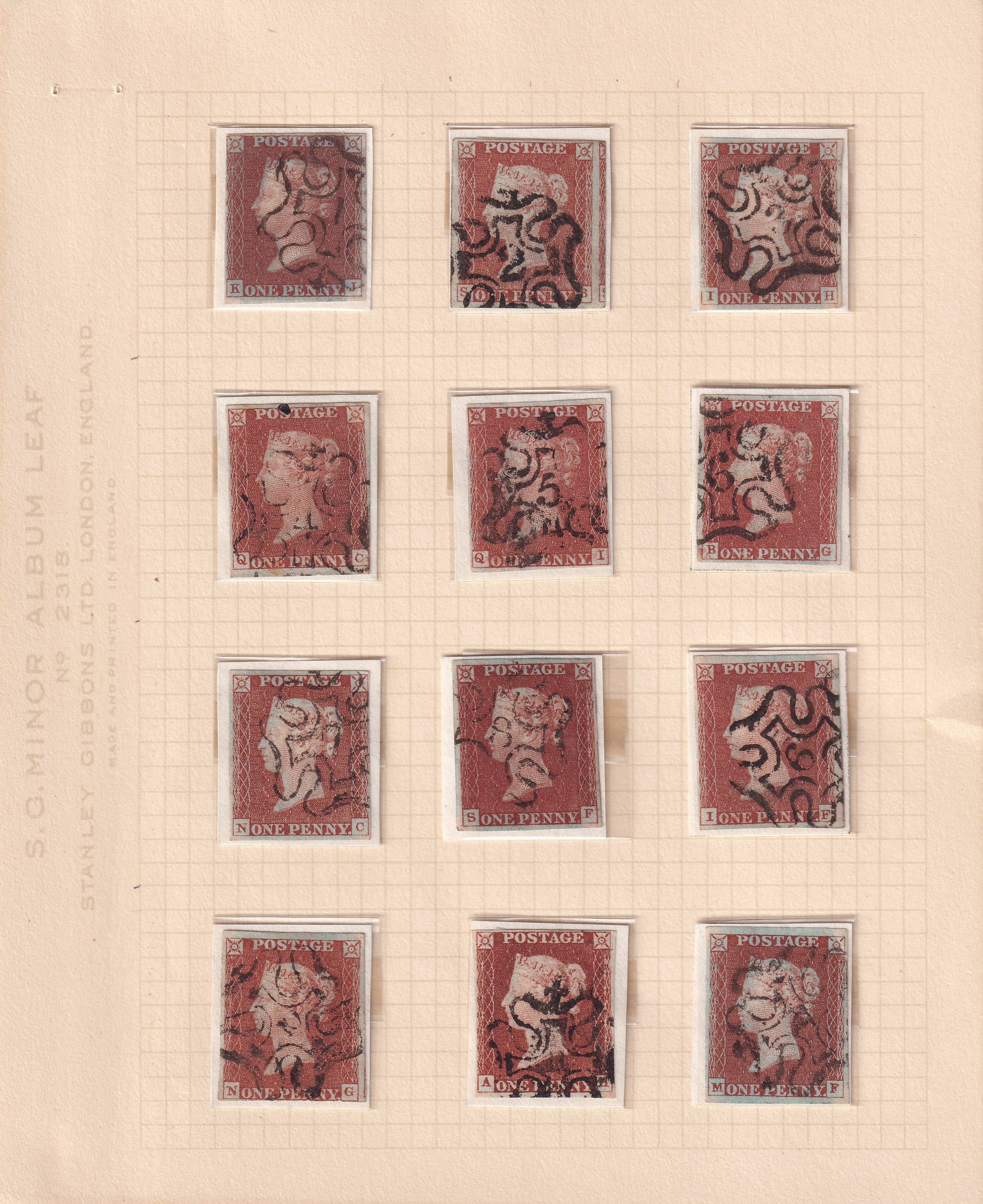GB 1841 1d Red-brown Imperf Shades Mainly 4M All Numbered Maltese