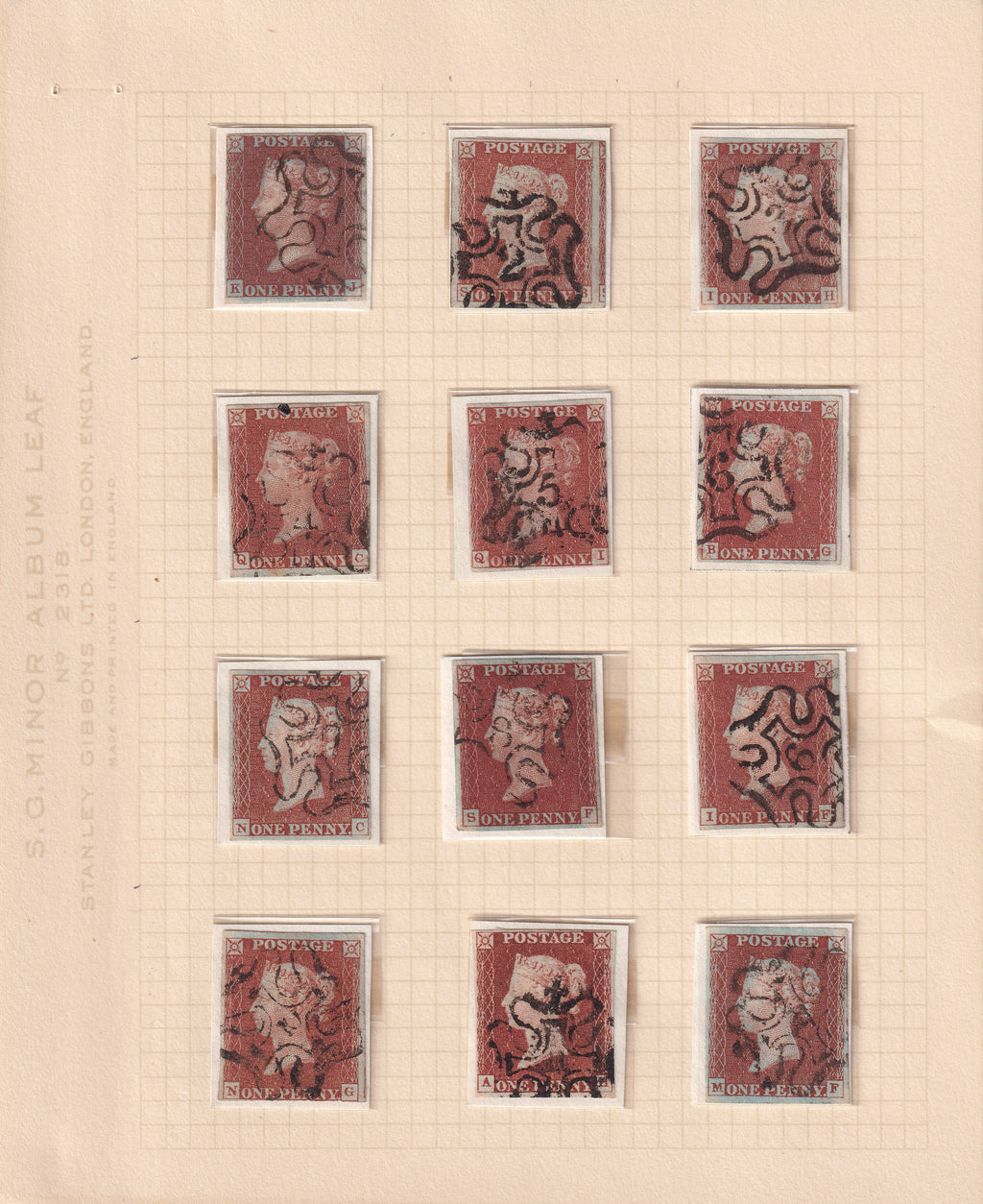 GB 1841 1d Red-brown Imperf Shades Mainly 4M All Numbered Maltese Crosses 1 to 12