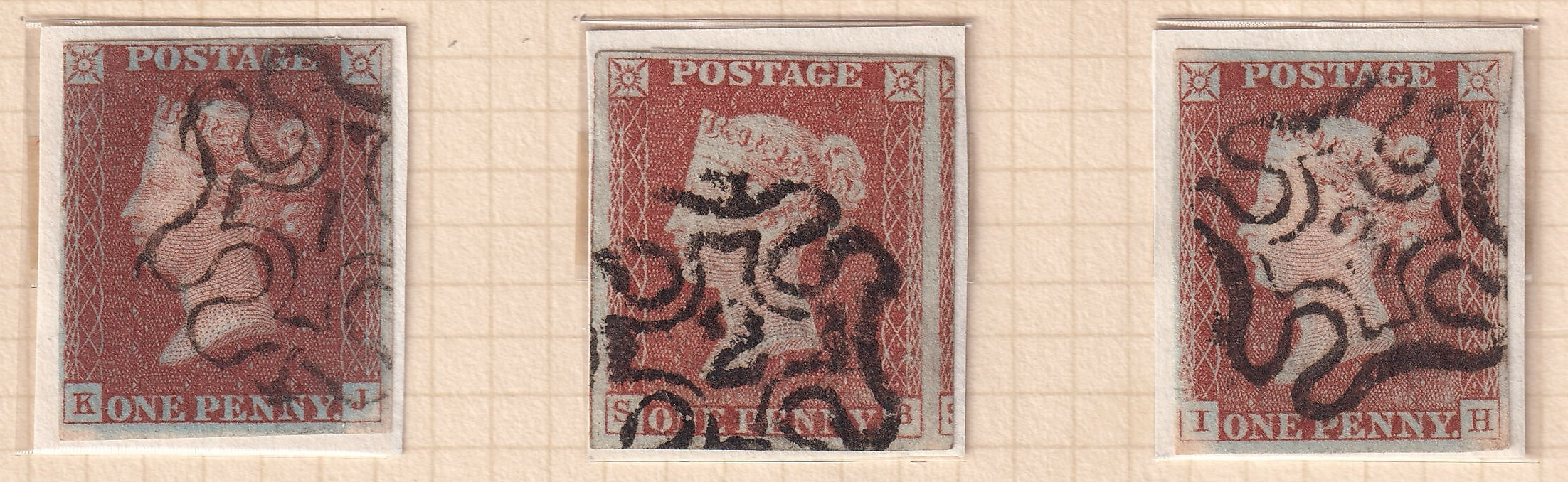 GB 1841 1d Red-brown Imperf Shades Mainly 4M All Numbered Maltese Crosses 1 to 12
