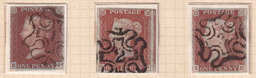 GB 1841 1d Red-brown Imperf Shades Mainly 4M All Numbered Maltese Crosses 1 to 12