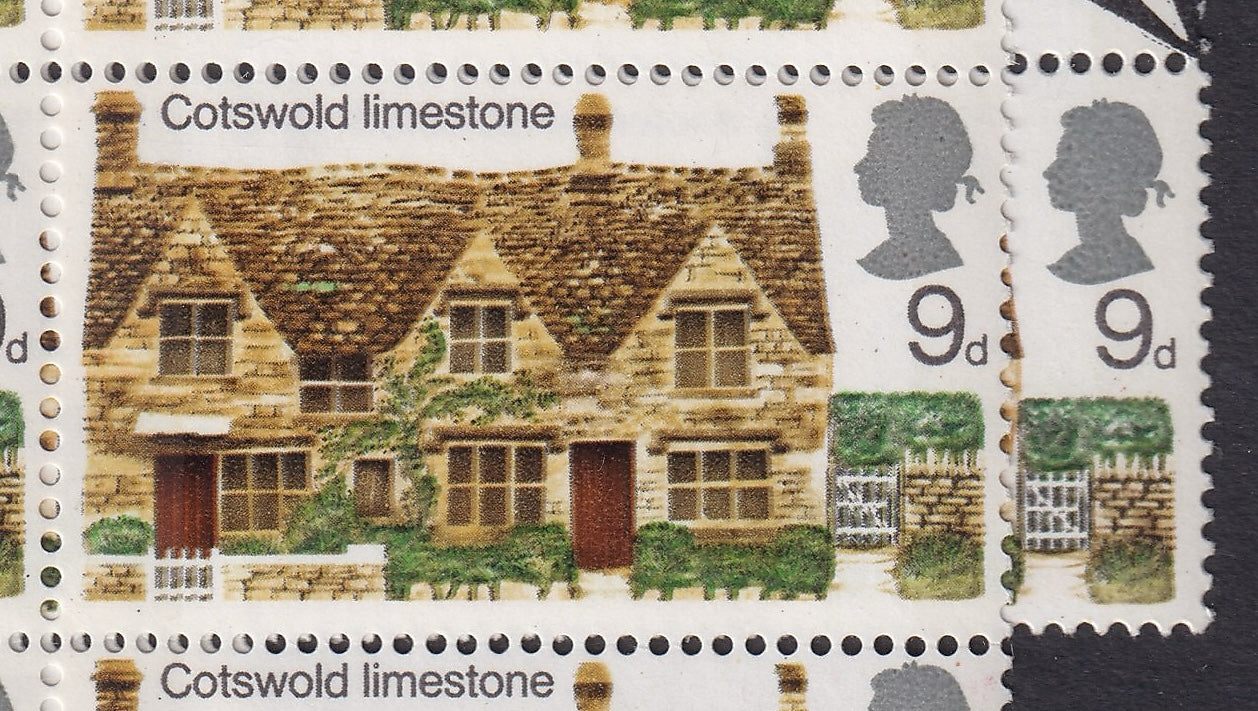 GB 1970 9d Fresh UM Corner Marginal Control Block of 15 with Shift of Black