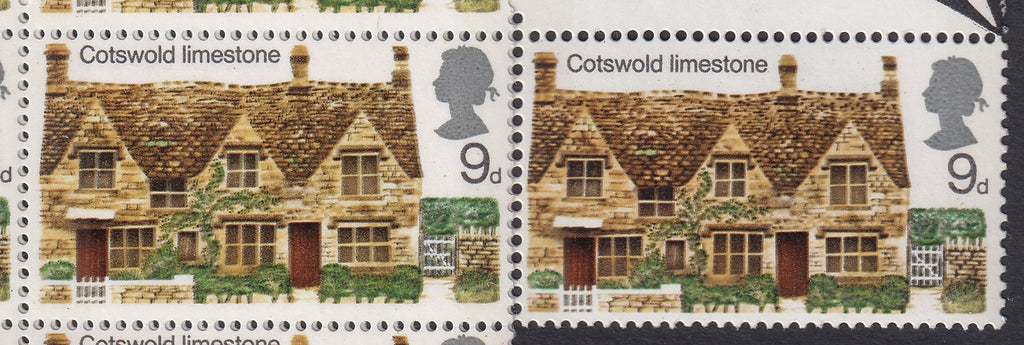 GB 1970 9d Fresh UM Corner Marginal Control Block of 15 with Shift of Black
