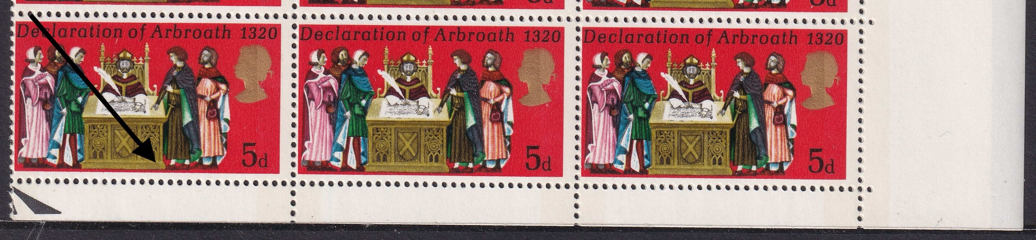 GB 1970 5d Annivs PO Fresh UM Half Sheet with Listed Flaw Missing