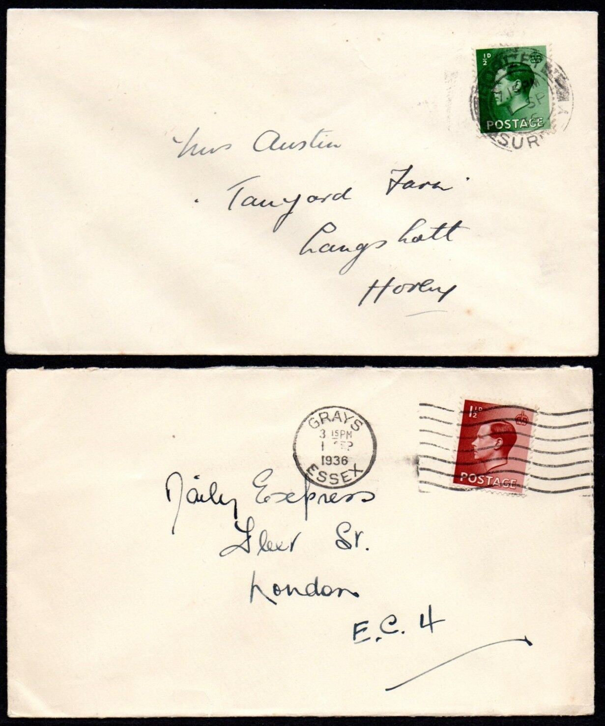 GB 1936 Ed VIII ½d & 1½d Pair of FDCs