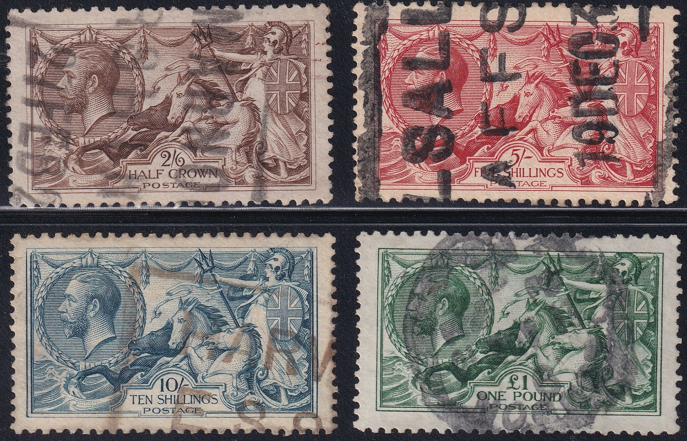 GB 1913/18 Set of Four Used Seahorses to £1