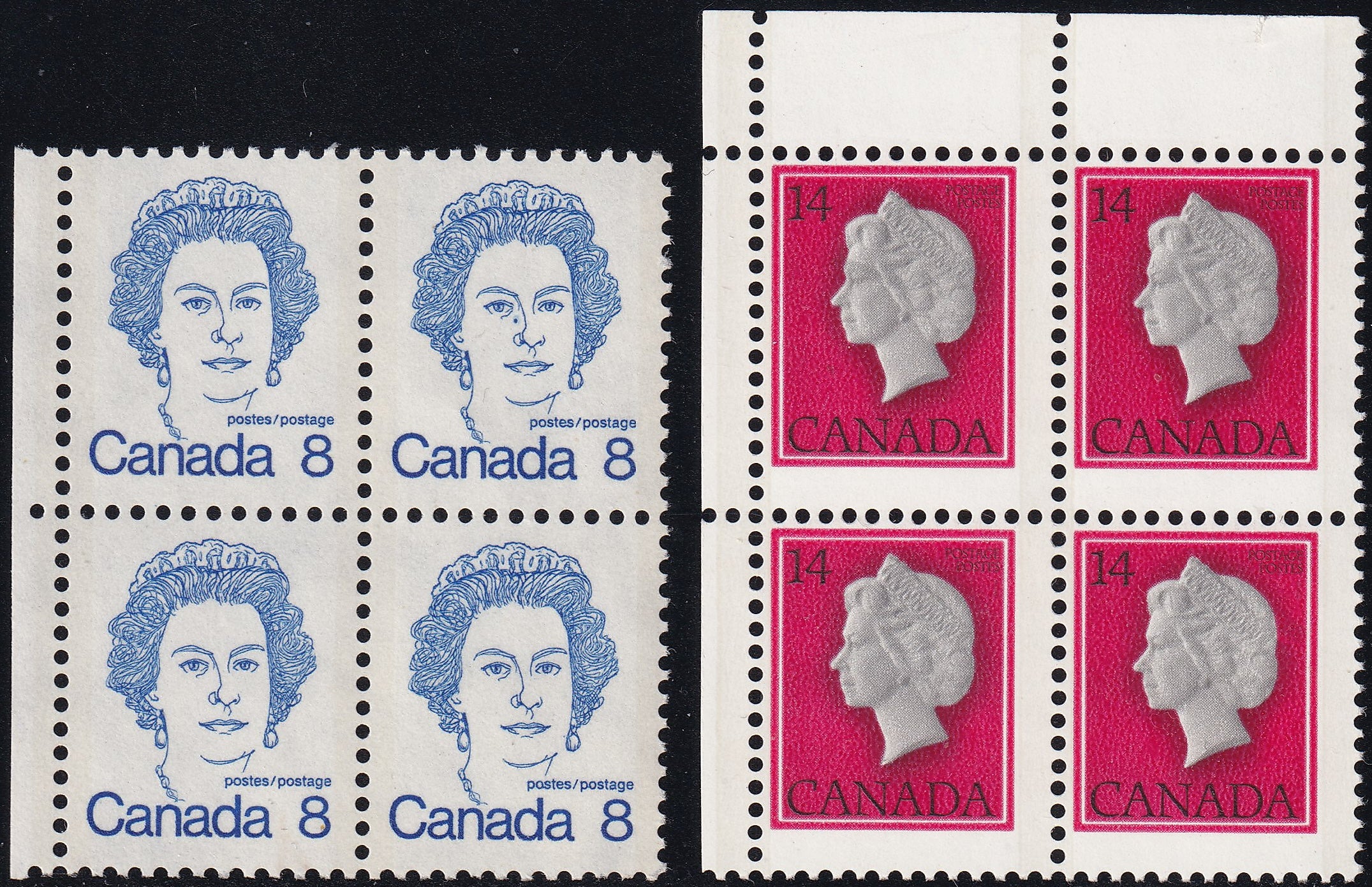 Canada 1973/78 Blocks of Four with Varieties