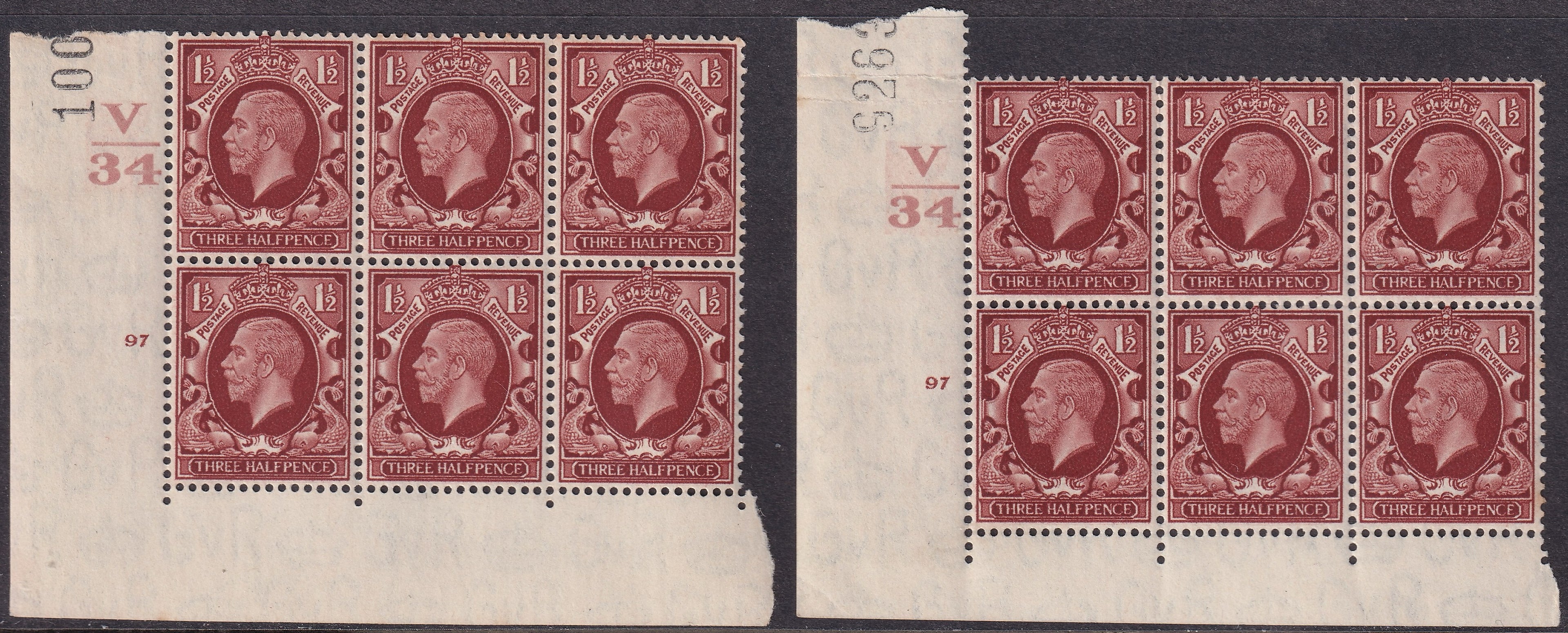 GB 1934 Two UM Scarcer Control Blocks of Six