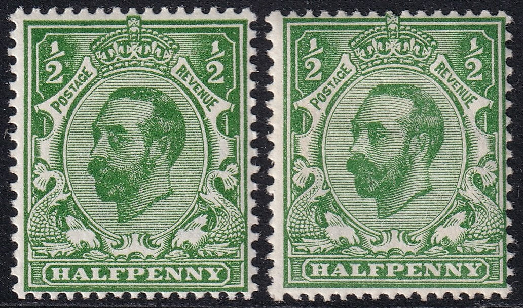 GB 1911 ½d Deep Green Die IA Fresh LMM Two Varieties