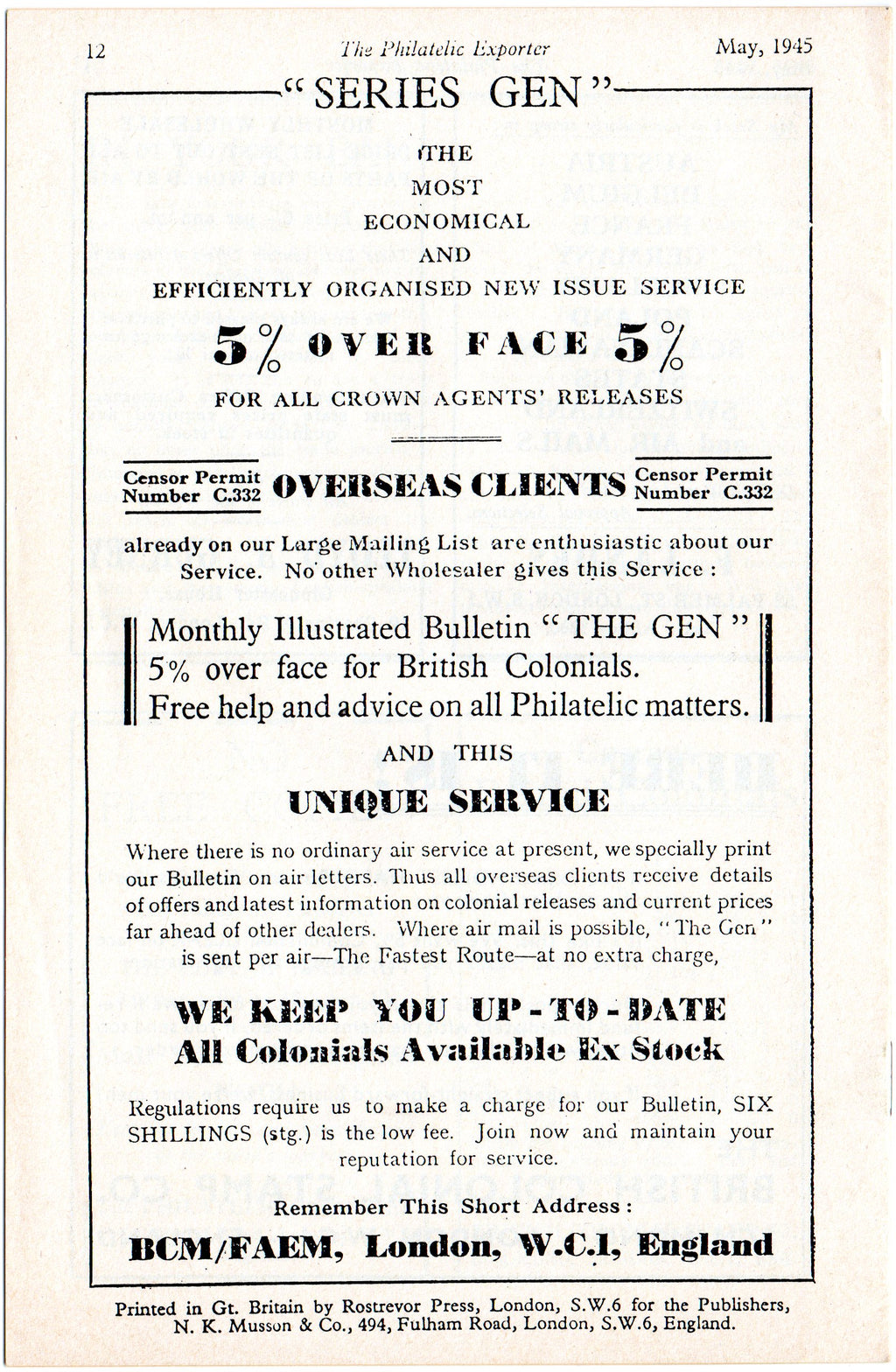 GB 1945 Philatelic Exporter First Edition