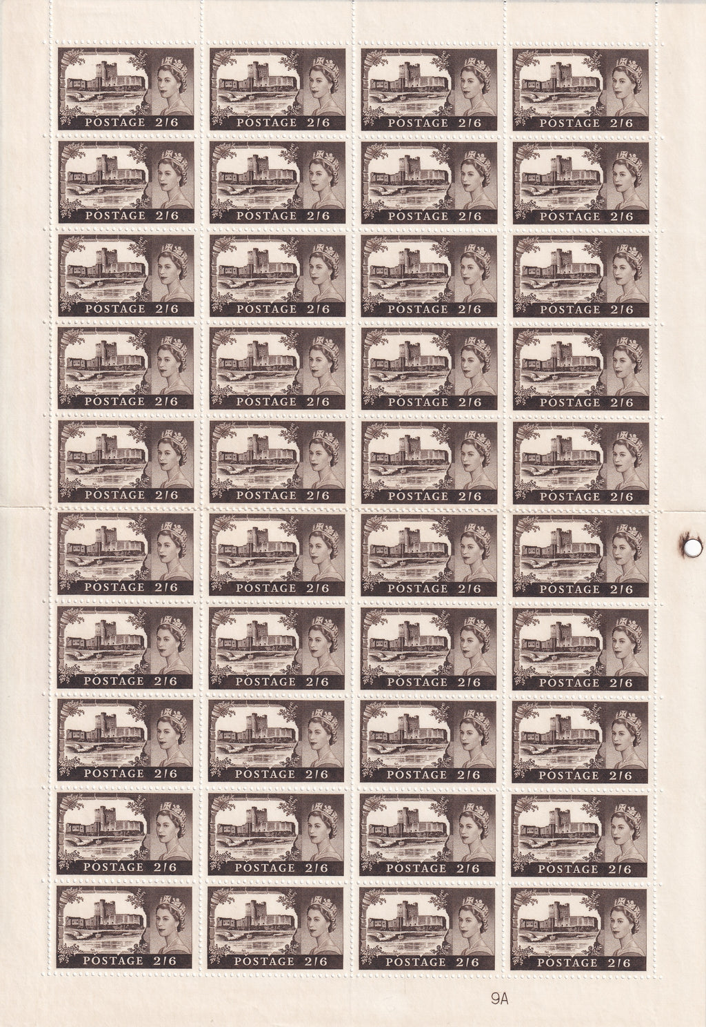 GB 1963 2/6 Castles Full Sheet with Variety