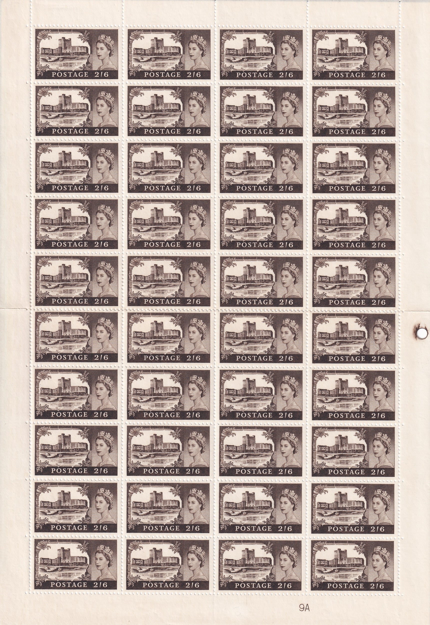 GB 1963 2/6 Castles Full Sheet with Variety