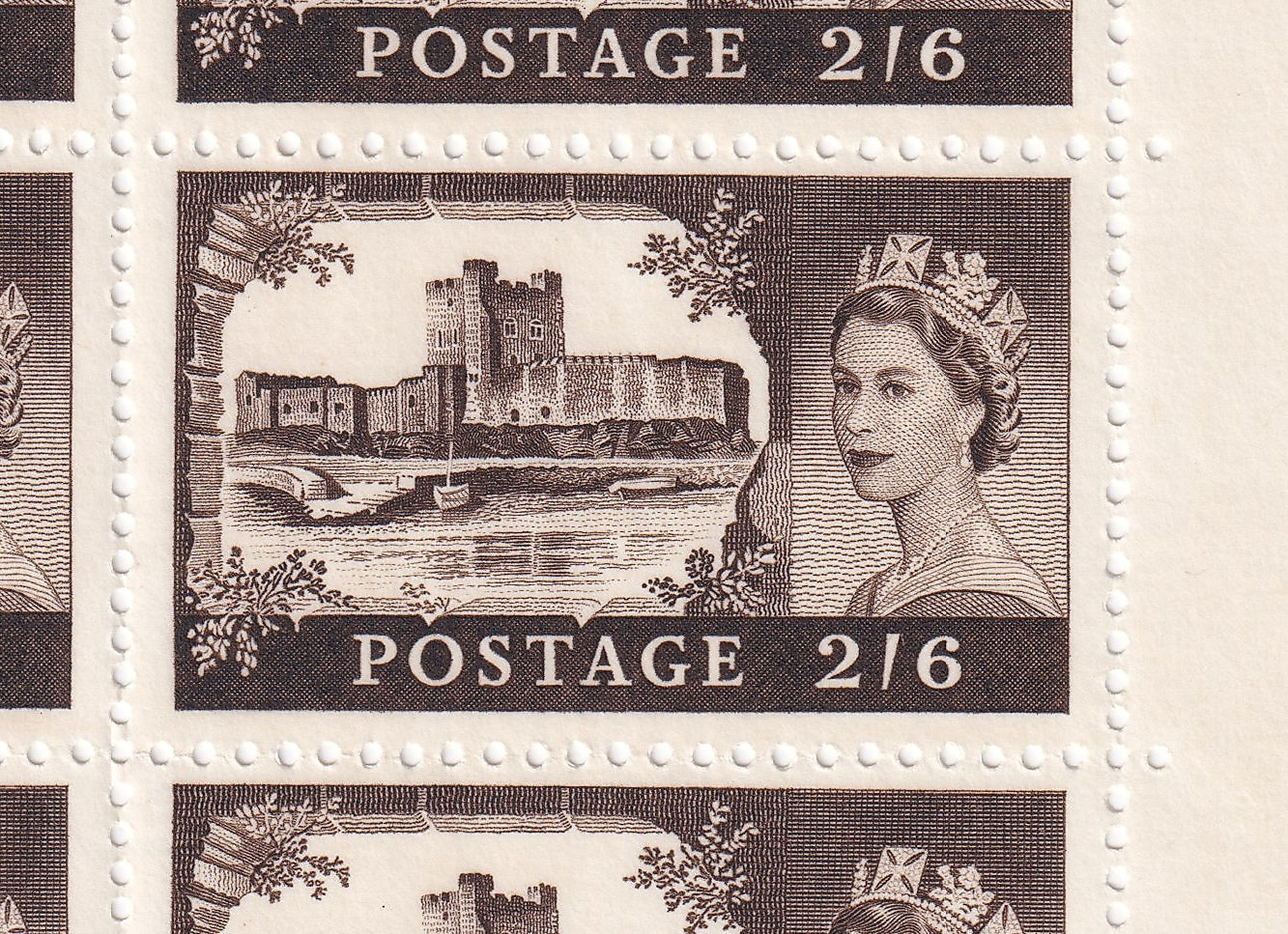 GB 1963 2/6 Castles Full Sheet with Variety