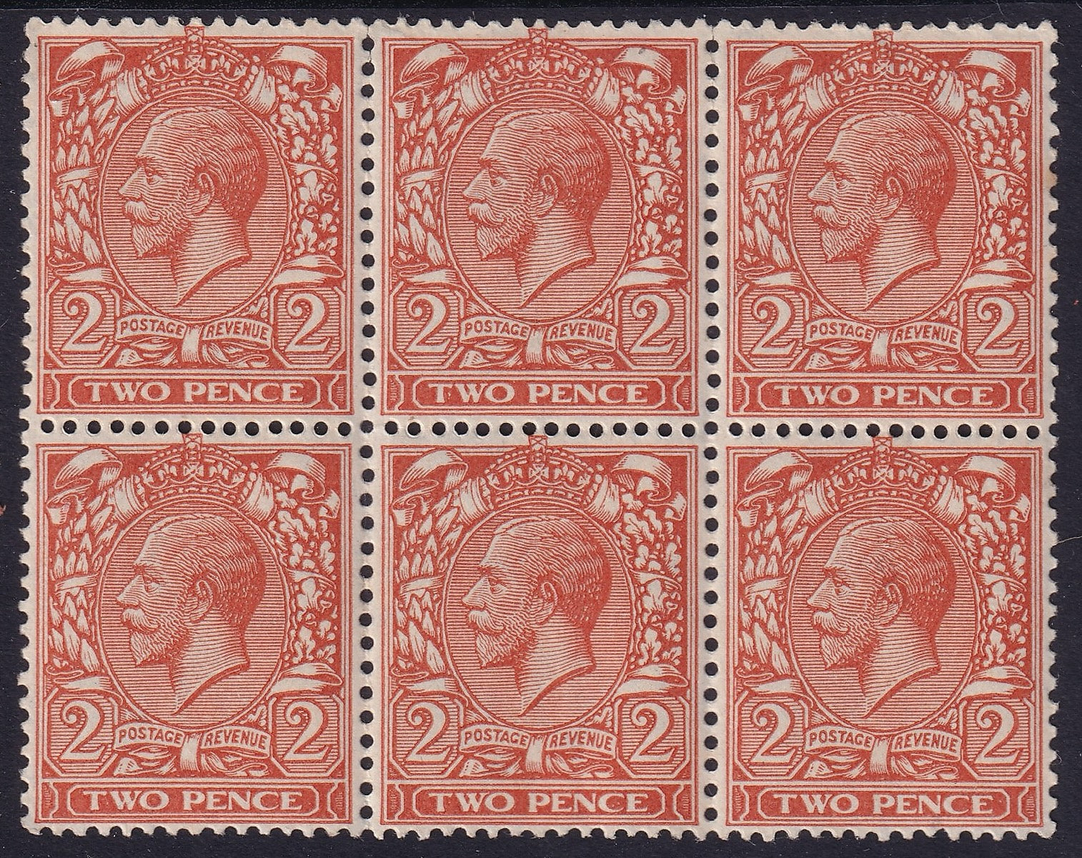 GB 1924 2d Orange Two Blocks of Six UM & Used