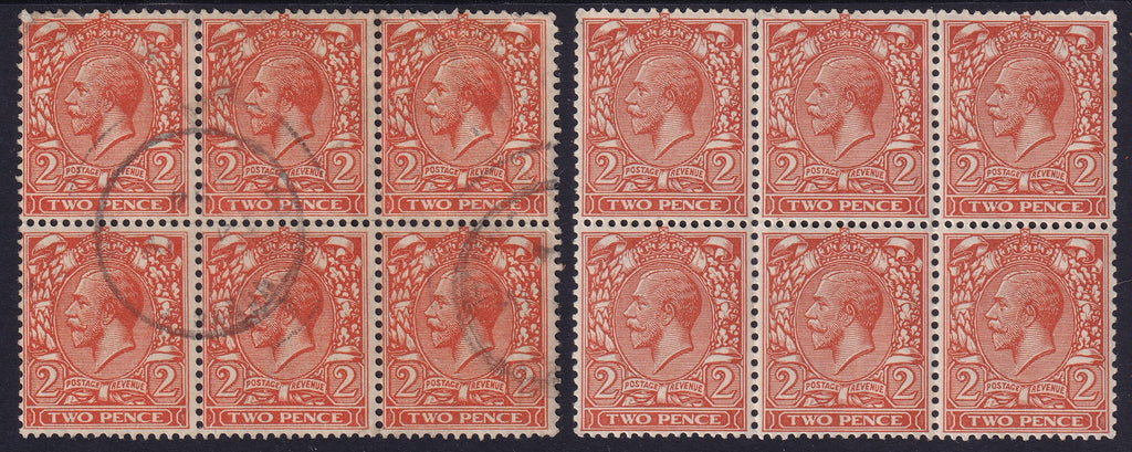 GB 1924 2d Orange Two Blocks of Six UM & Used