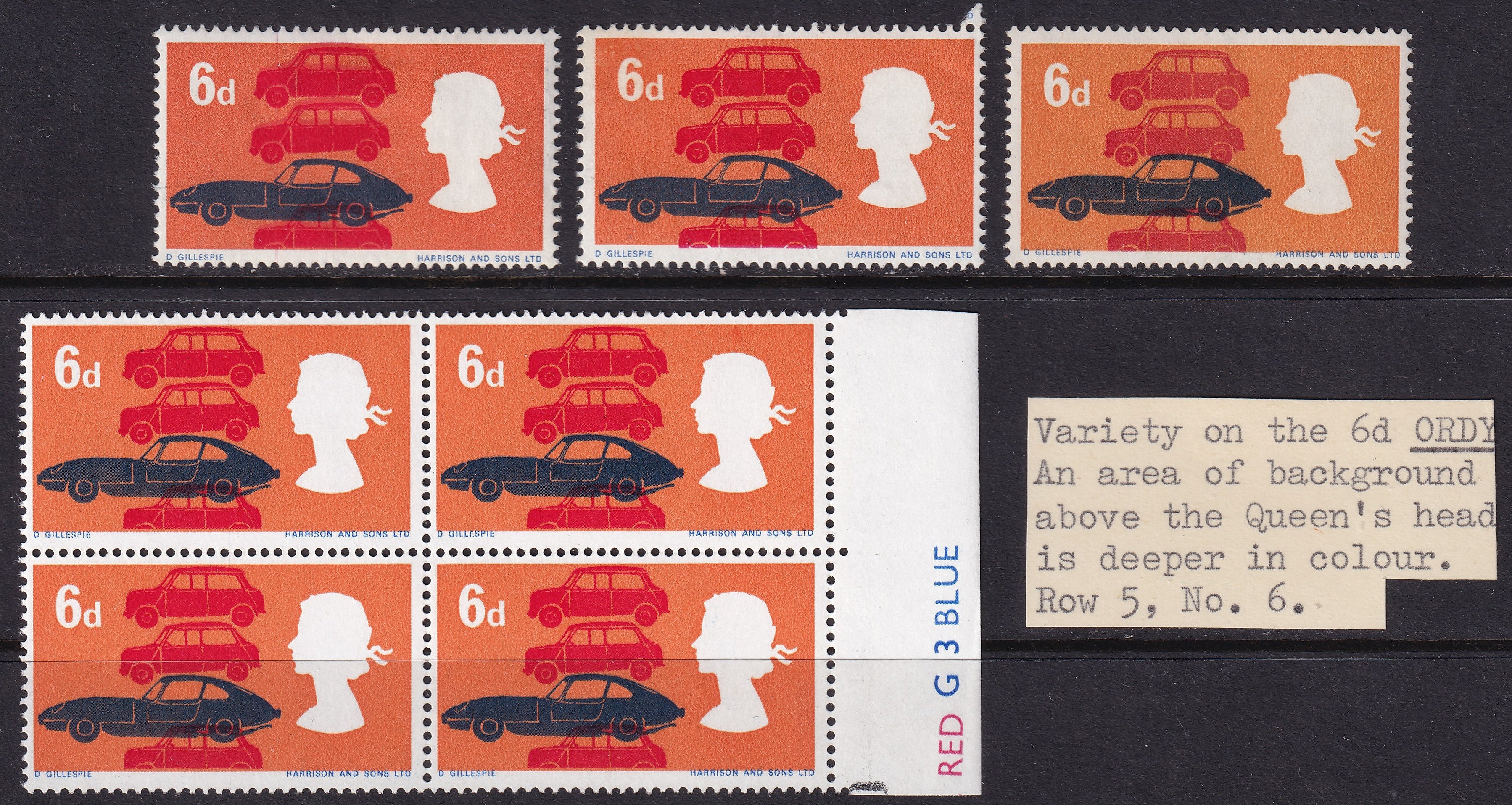 GB 1966 6d Motor Cars UM/MM Varieties