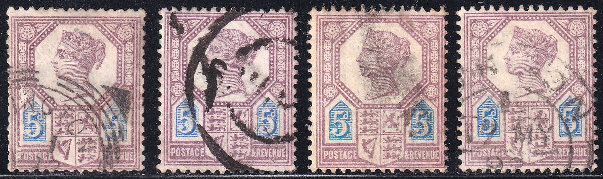 Great Britain 1888 5d Jubilee Die 2 Four Varieties Used