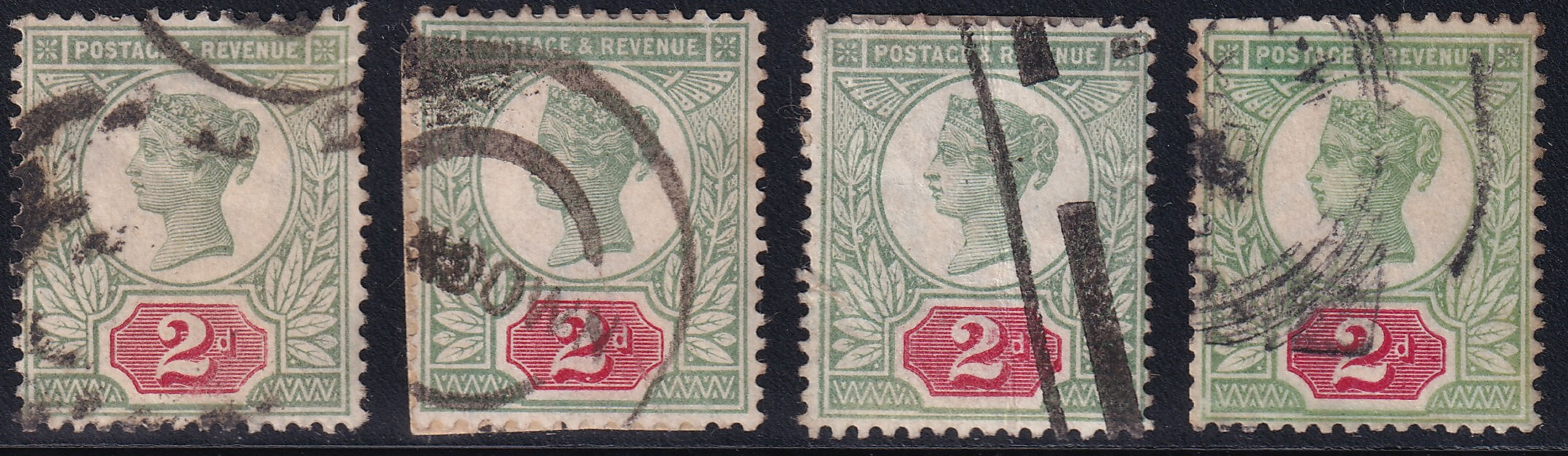 GB 1887 2d Jubilees Four Used Varieties