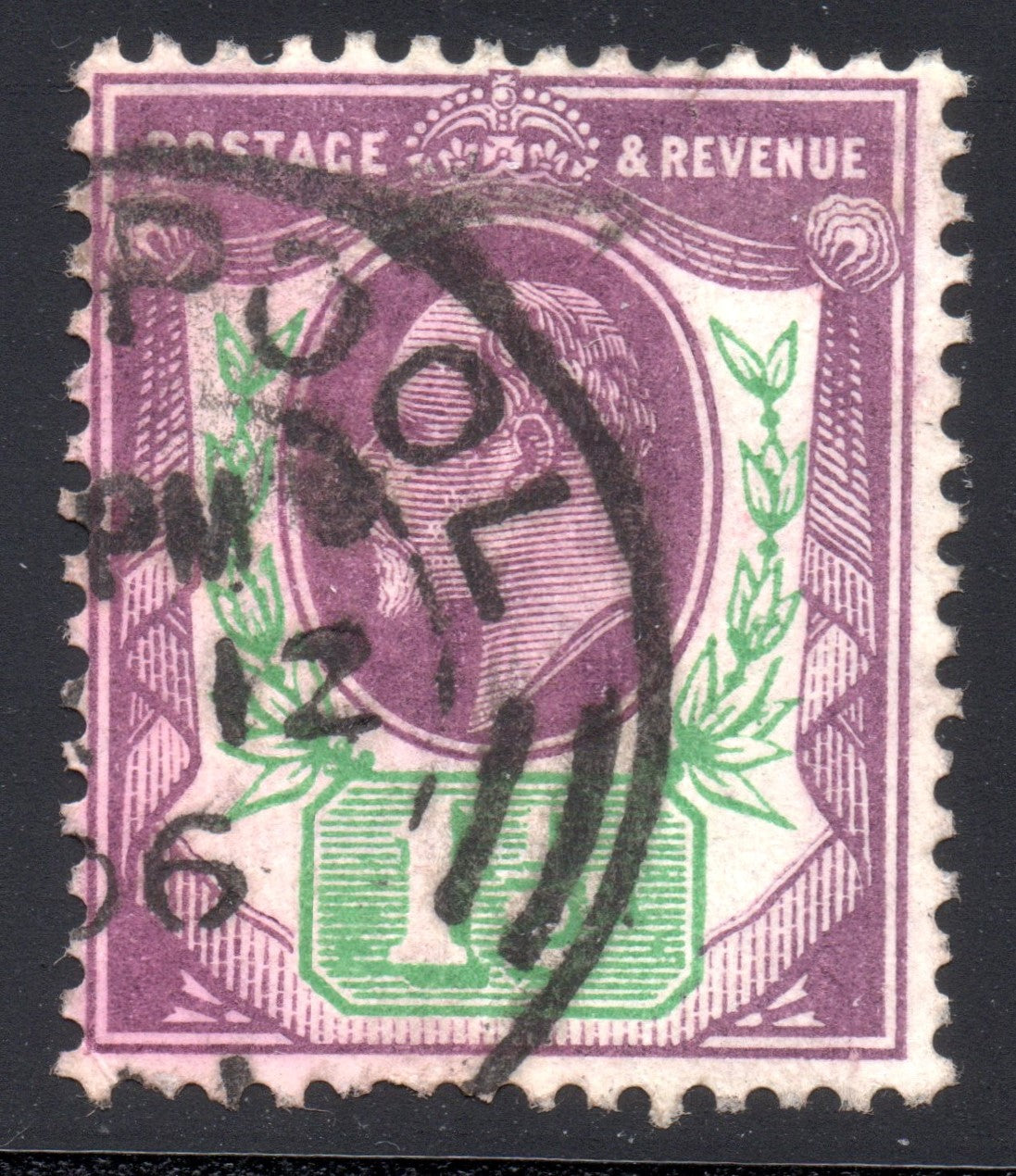 GB 1902 1½d DLR Irregular Shading Variety to Duty Tablet