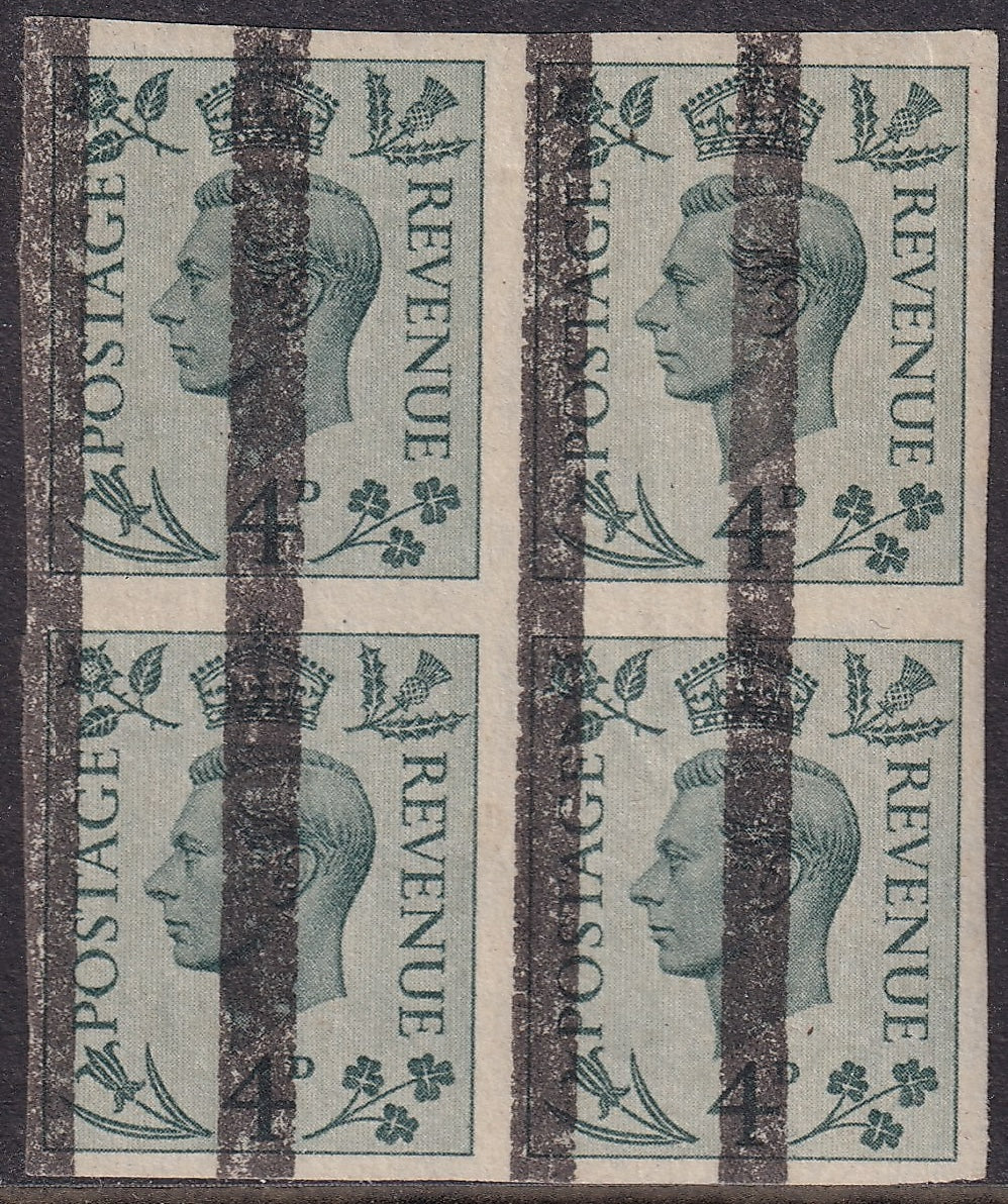 GB 1938 4d Grey-green Imperf Block of Four Training Bars