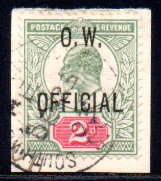 Great Britain 1902-03 OW OFFICIAL KEVII 2d Yellowish Green and Carmine-red SG O38 Used
