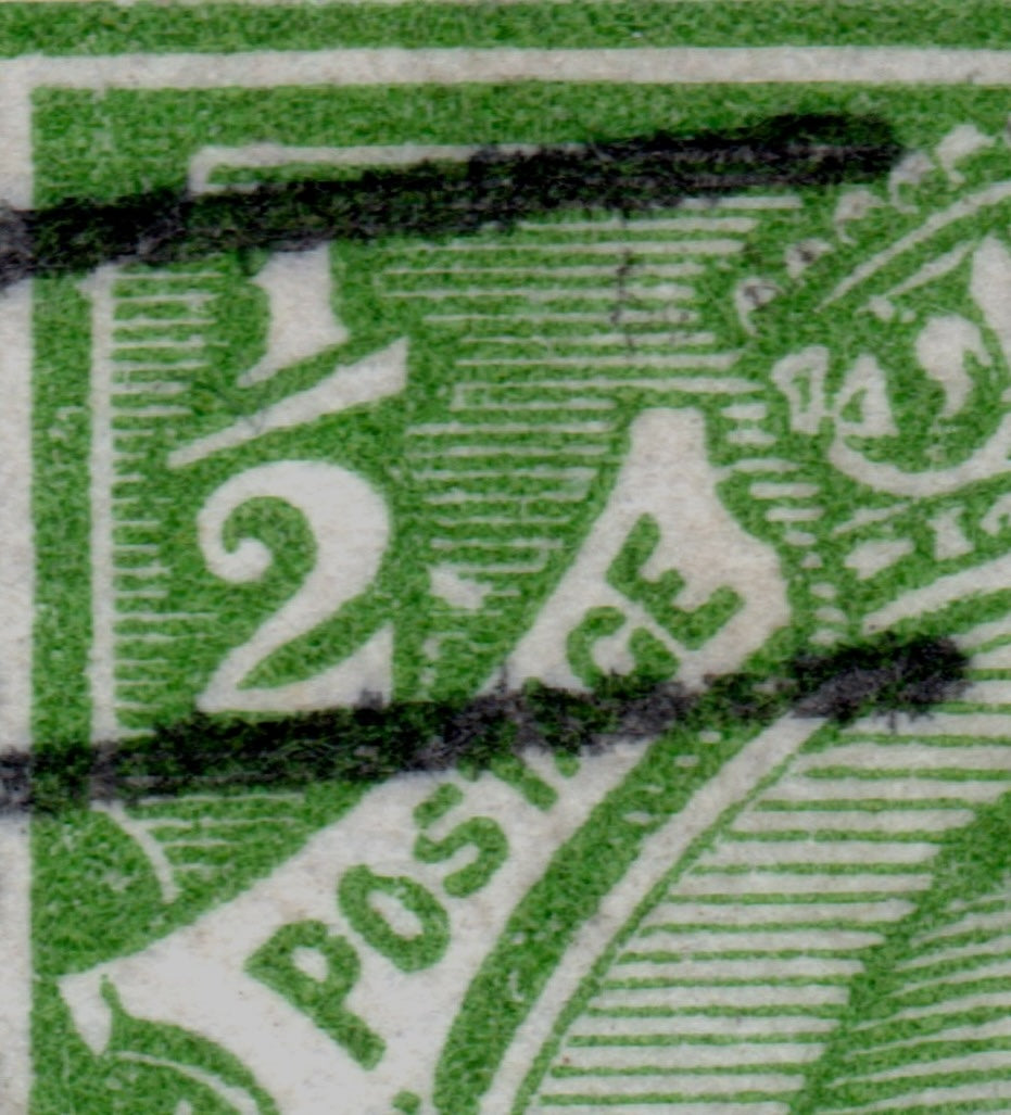 GB 1911 ½d Green Used Variety Pair