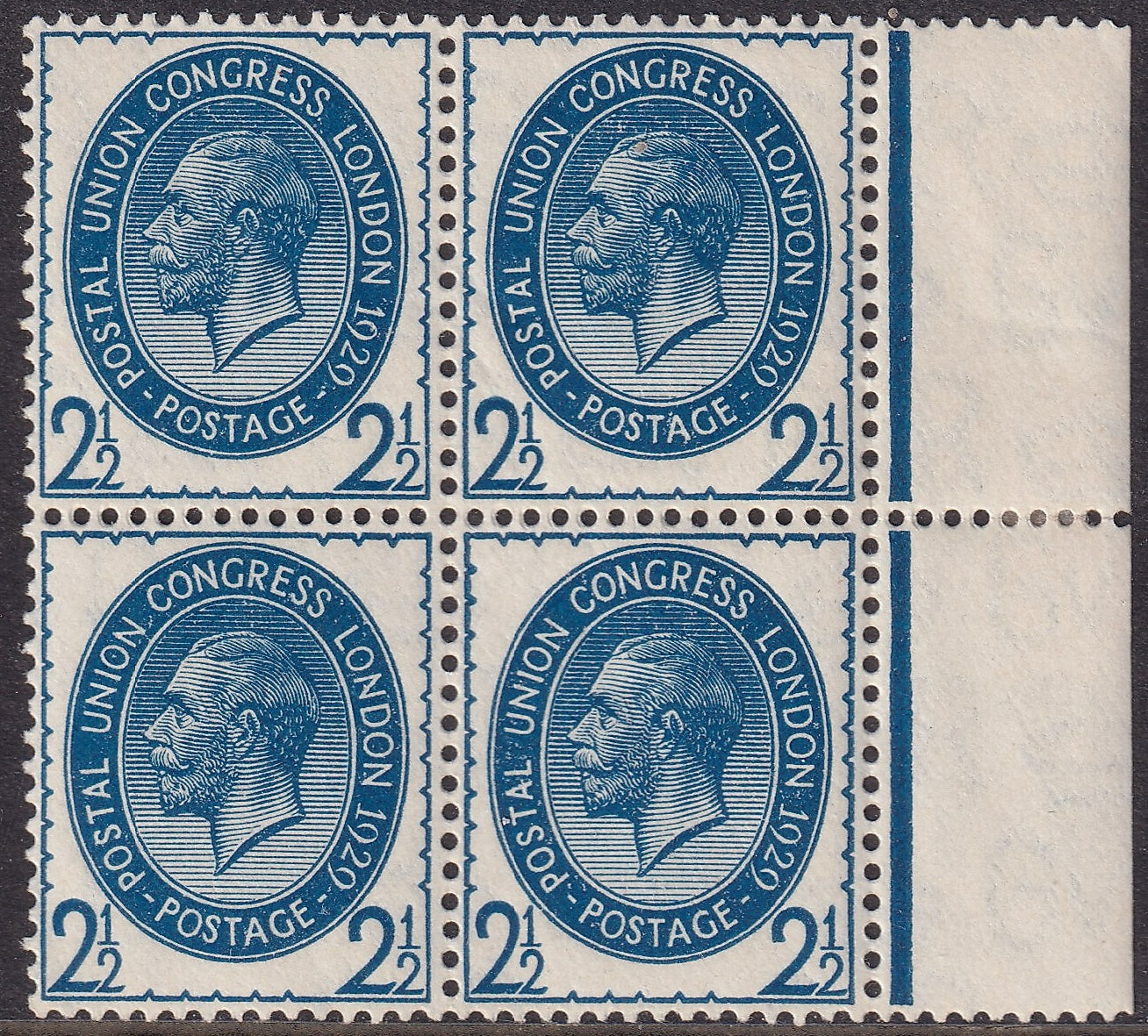 GB 1929 2½d PUC Fresh UM Marginal Block of Four