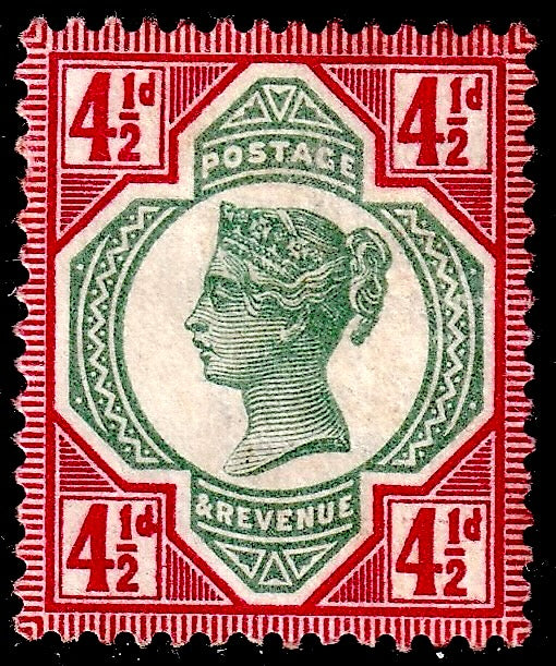 Great Britain 1892 4½d Jubilee Variety Fresh Mint Pair Including Carmine Dot Southwest Value Tablet