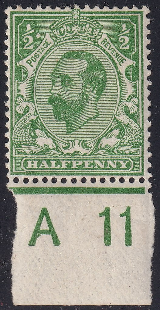 Great Britain 1911 Halfpenny Green Downey Scarce A11 Control Variety Lightly Mounted Mint