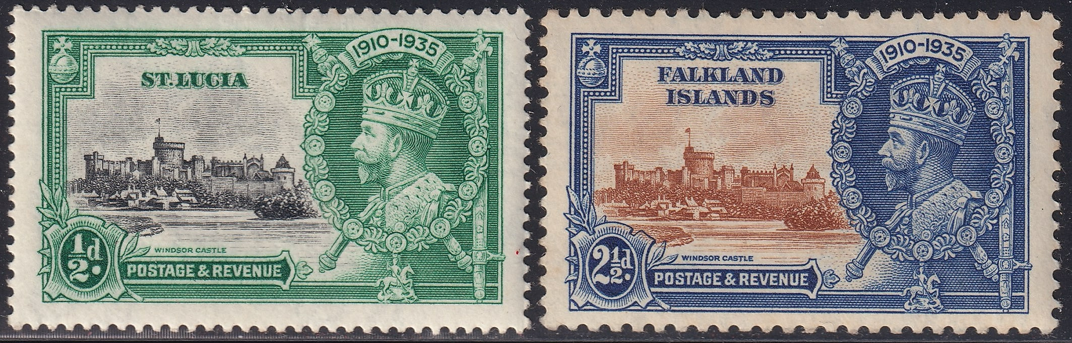 1935 Silver Jubilee Mint Pair Broken Flagstaff Varieties