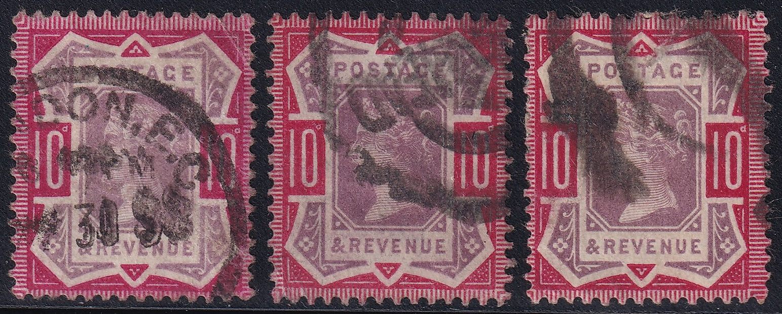 Great Britain 1890 10d Variety Fine Used Scarce Deep Dull Carmine Shade Damaged Left Tablet