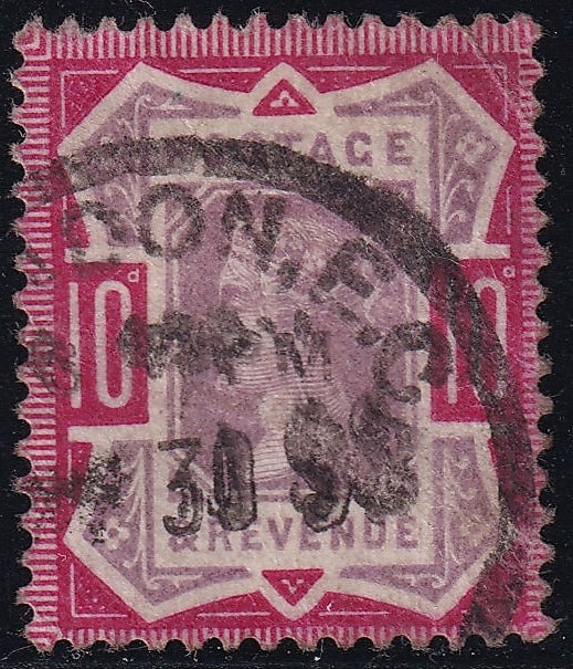 Great Britain 1890 10d Variety Fine Used Scarce Deep Dull Carmine Shade Damaged Left Tablet