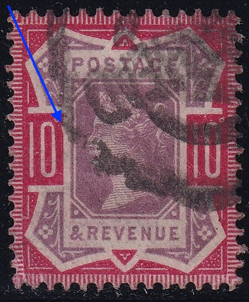 Great Britain 1890 10d Variety Fine Used Scarce Deep Dull Carmine Shade Damaged Left Tablet