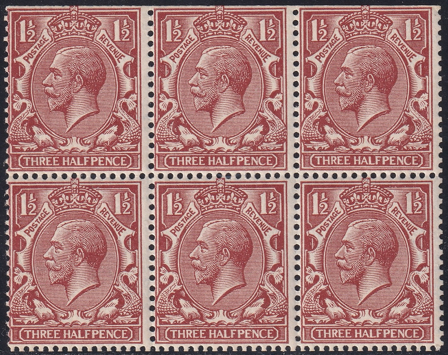 GB 1912 1½d Red-brown Shade UM Booklet Pane Inverted Wmk