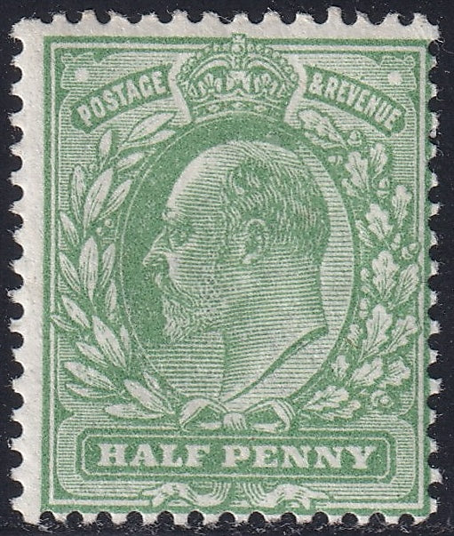 GB 1911 ½d UM Bright Green Shade with Variety Break
