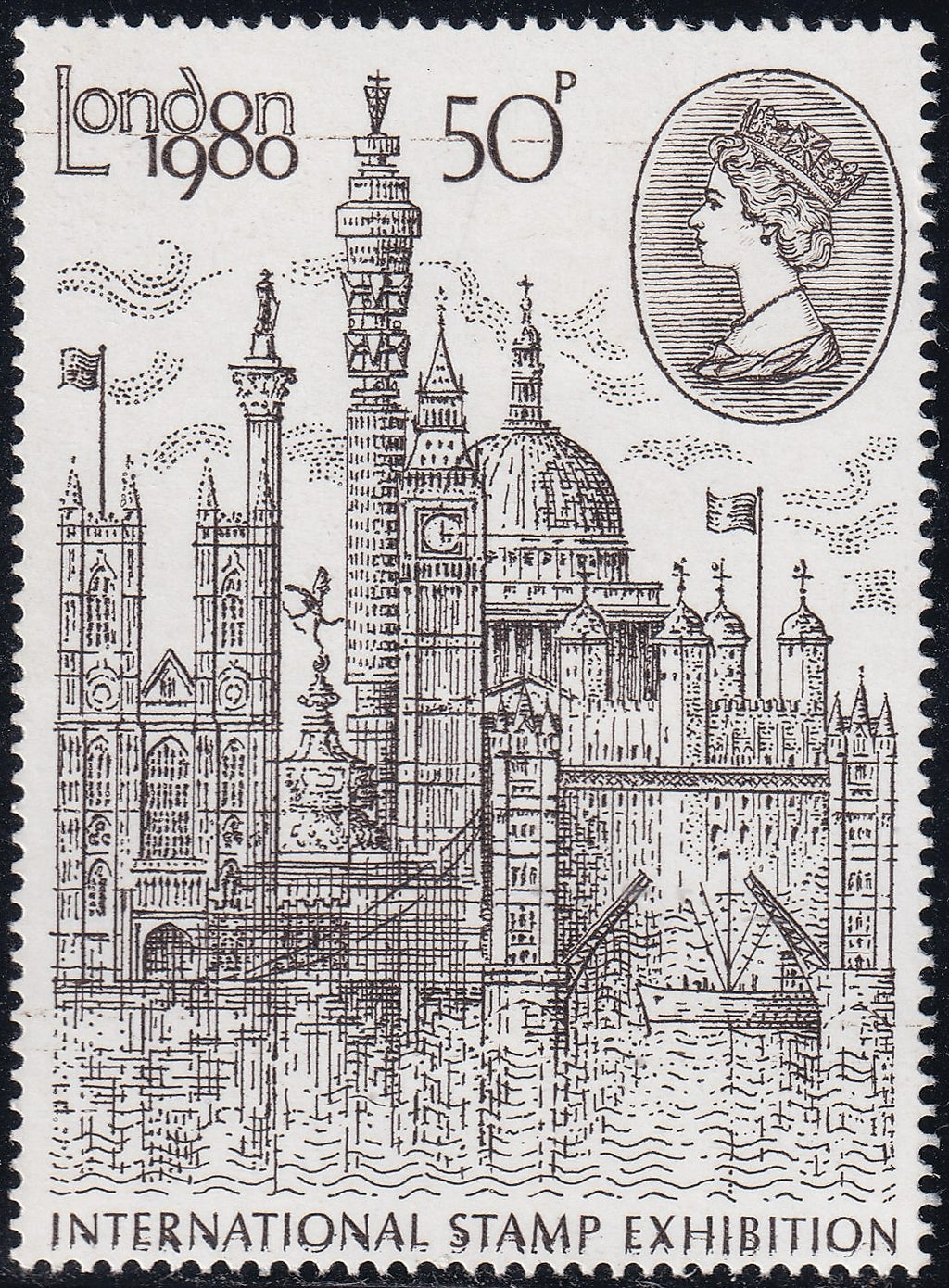 GB 1980 50p LMM Variety 'INTERNATIONAL STAMP EXHIBITION' DOUBLED