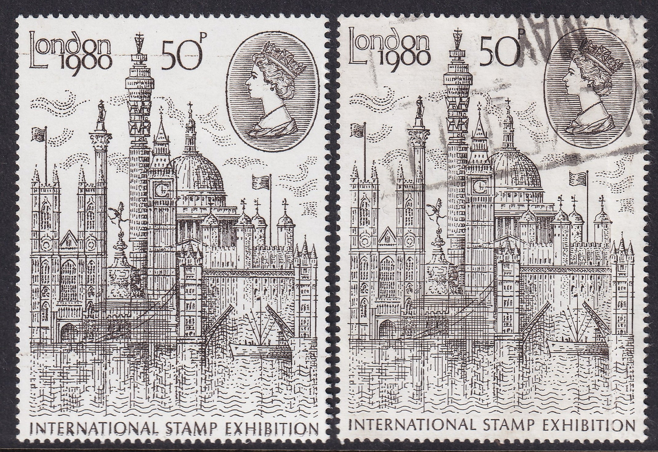 GB 1980 50p LMM Variety 'INTERNATIONAL STAMP EXHIBITION' DOUBLED