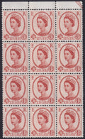 GB 1965 4½d Wilding Chestnut Top Marginal UM BLOCK of TWELVE on Whiter Paper with Blue Phosphor Bands Applied by TYPOGRAPHY