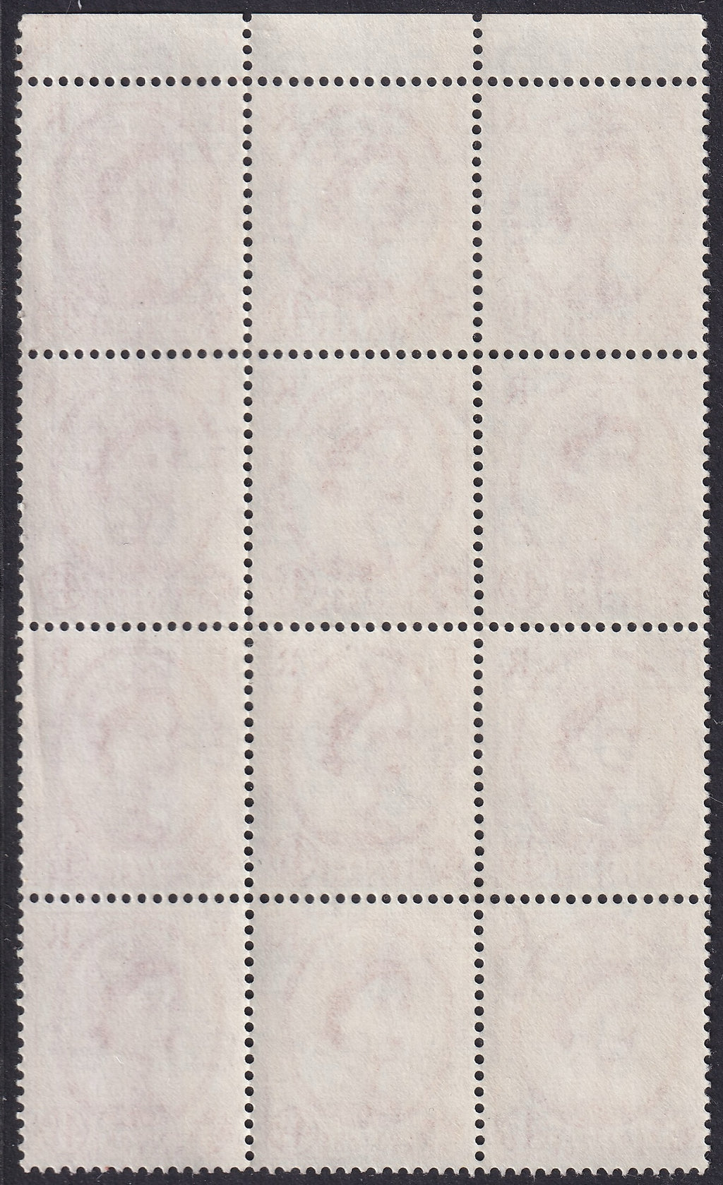 GB 1965 4½d Wilding Chestnut Top Marginal UM BLOCK of TWELVE on Whiter Paper with Blue Phosphor Bands Applied by TYPOGRAPHY