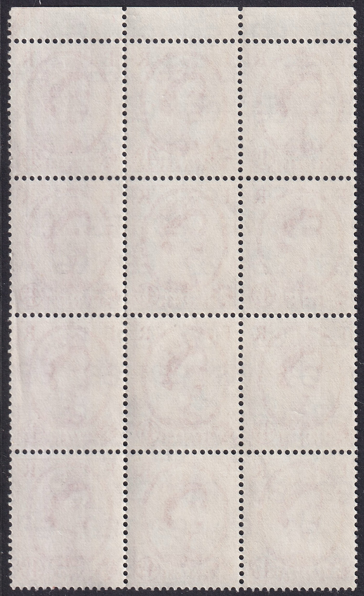 GB 1965 4½d Wilding Chestnut Top Marginal UM BLOCK of TWELVE on Whiter Paper with Blue Phosphor Bands Applied by TYPOGRAPHY