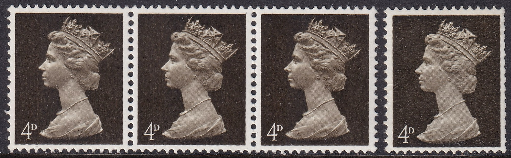 Great Britain 1968 4d Variety Unmounted Mint Horizontal Strip of Three Phosphor Band Misplaced Left