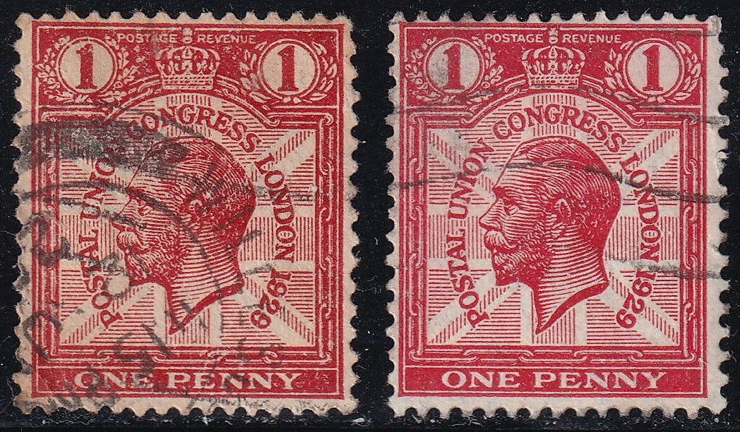 GB 1929 1d Scarlet CDS Varnish (Shiny) Ink
