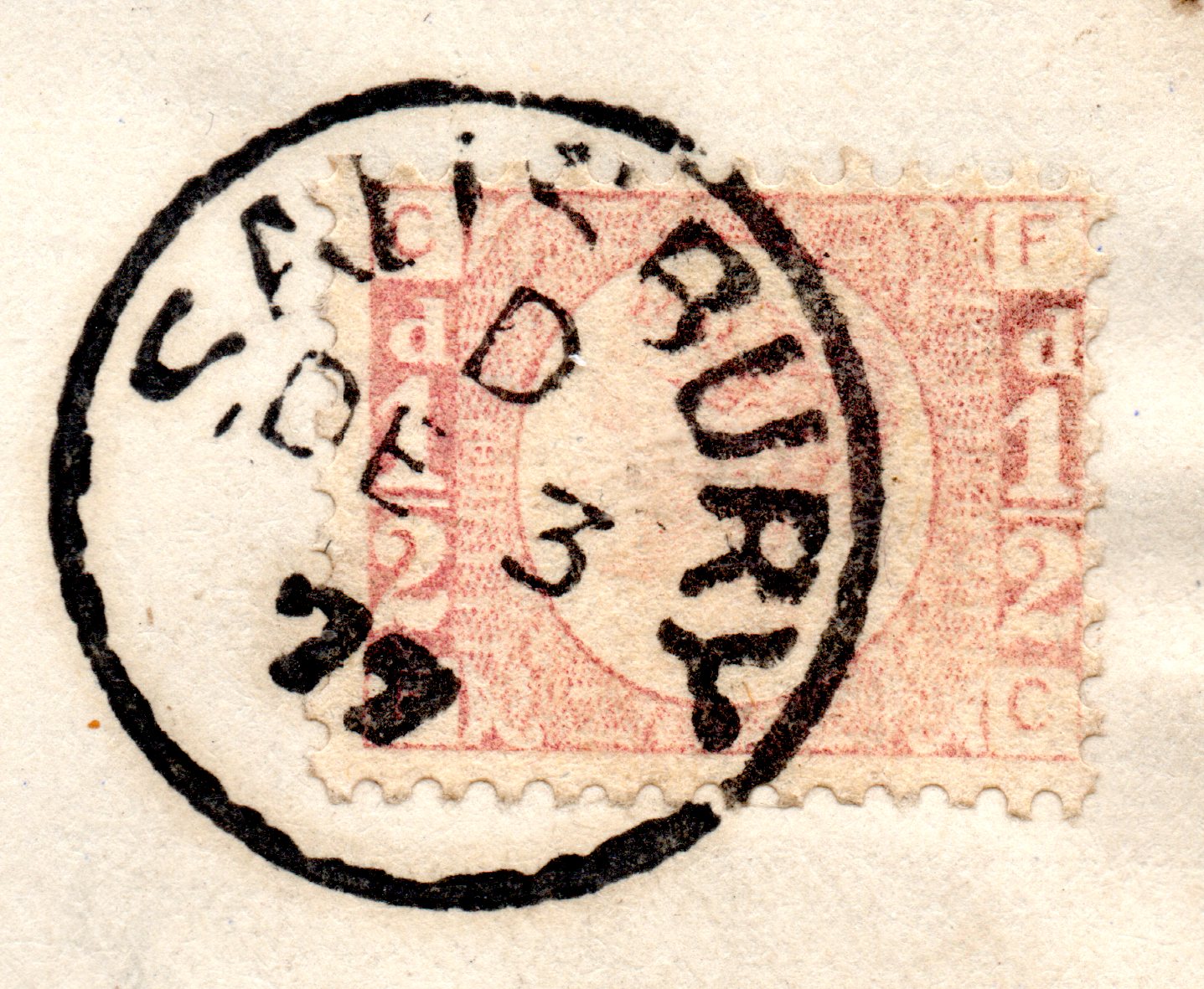 GB 1877 Three ½d Plate 14 Bantams on Local Salisbury Fronts-Only
