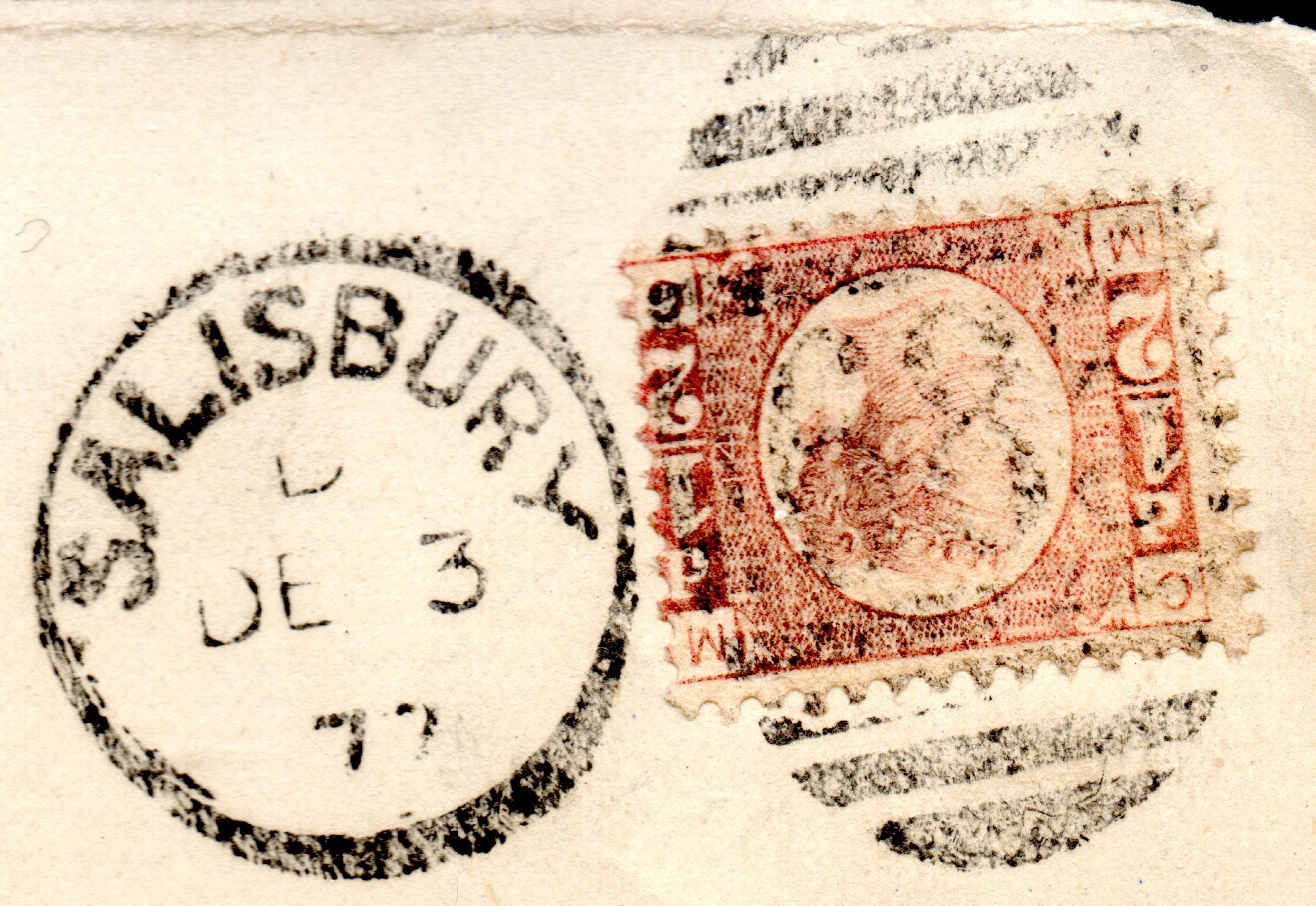 GB 1877 Three ½d Plate 14 Bantams on Local Salisbury Fronts-Only
