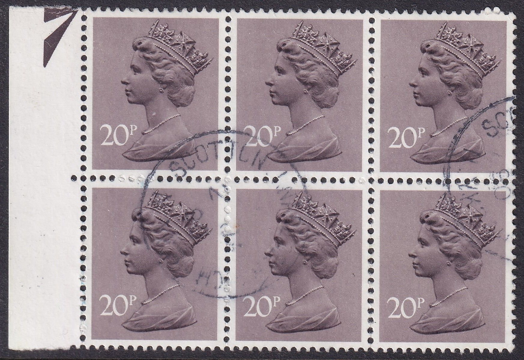 GB 1979 20 VFU Block Six Partial Imperf Pins