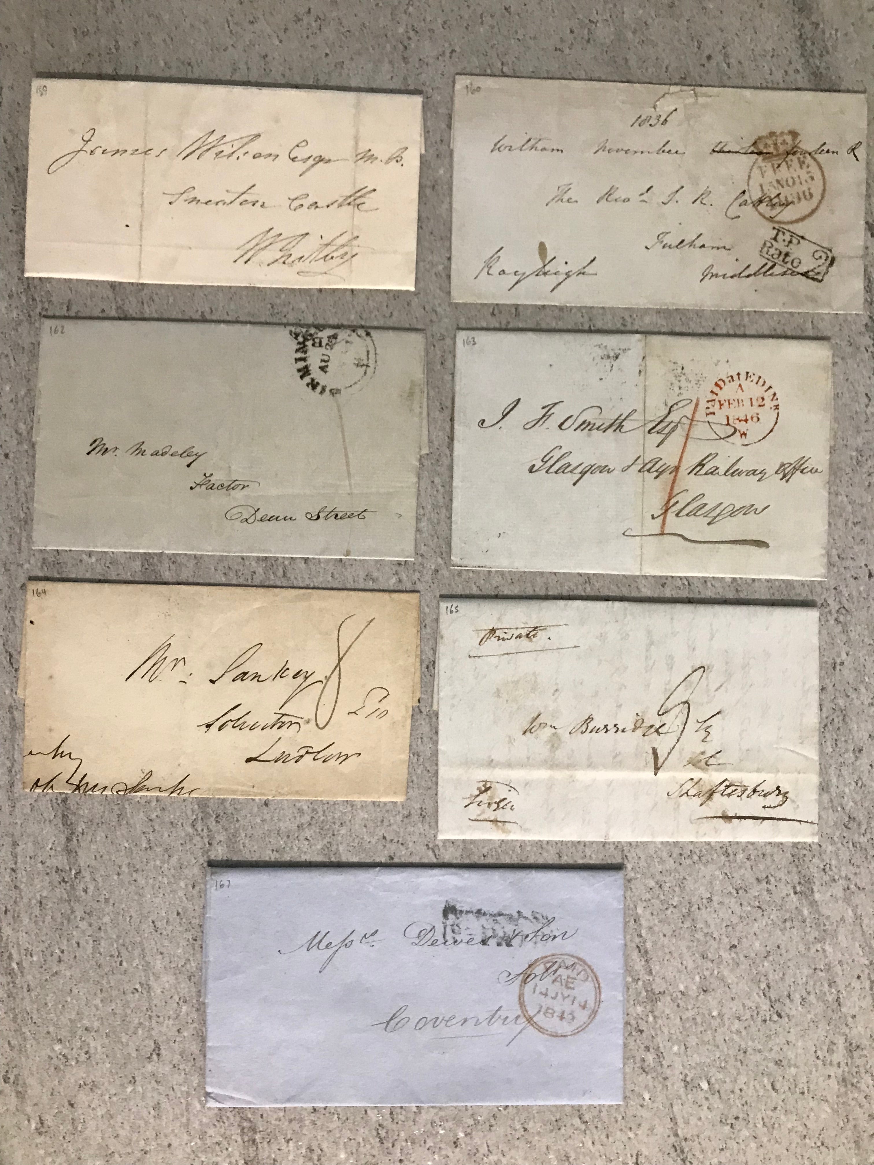 GB 1830/49 Seven Pre-stamp & Non-stamp Entires/Wrappers
